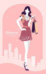 background with fashion girl and shopping bags