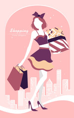 background with fashion girl and shopping bags