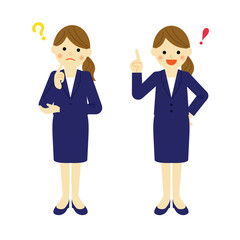 考える女性社員 疑問と解決 / vector eps