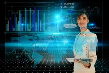 Businesswoman holding tablet with interface