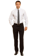 Portrait of young happy smiling business man, isolated 
