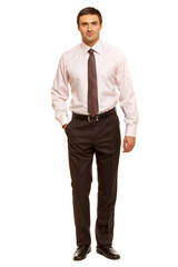 Portrait of young happy smiling business man, isolated 