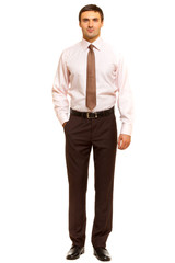 Portrait of young happy smiling business man, isolated 