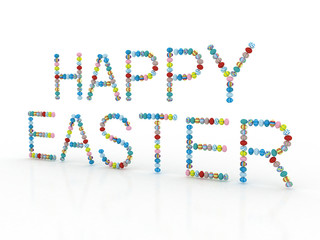 3d inscription of Happy Easter eggs on a white background