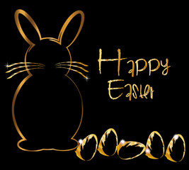 Happy Easter text word with goldene bunny