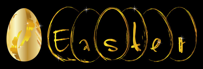 Easter text word with eggs in Gold