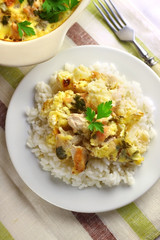 Chicken breast and cauliflower casserole with rice