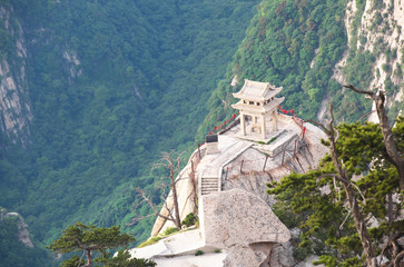 Fototapeta na wymiar chess pavilion built on the stone cliff at mountain hua,china
