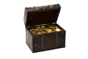 白背景に金貨のはいった宝箱