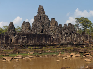 Fototapeta na wymiar The Bayon (Prasat Bayon) temple at Angkor in Cambodia