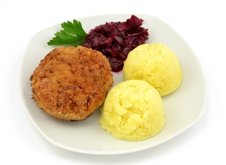kotlet mielony z ziemnakami i kapustą