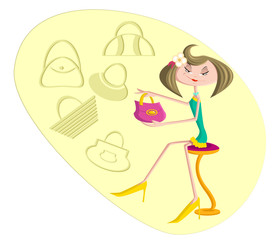 Girl selecting purse while shopping