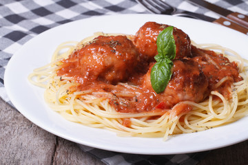 hot meatballs with tomato sauce and pasta