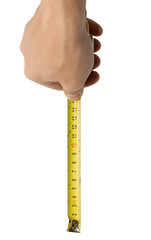 Hand with measuring tool - completely isolated on white