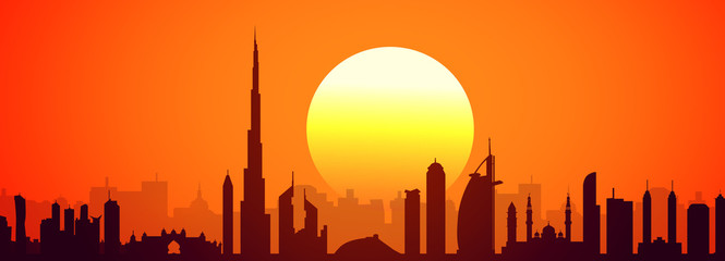 Sunset & Dubai Skyline-Vector