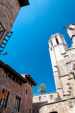 Barcelona Cathedral Santa Eulalia back  walls tower and building