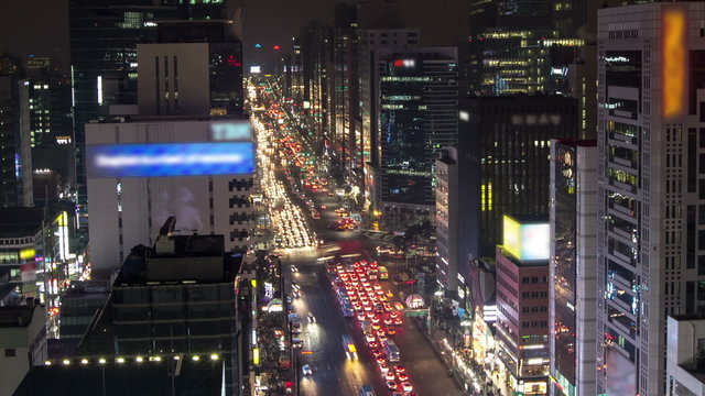 Seoul City Gangnam Traffic and Crowds