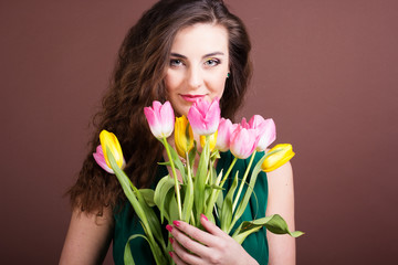 beautiful girl with tulips