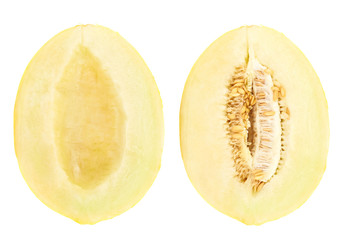 Fresh yellow melon sliced in halves