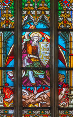 Bratislava - St. Michale archangel from windowpane in cathedral