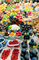 Fruits in shop in La Boqueria Market at Barcelona