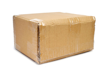 brown cardboard box sealed with tape