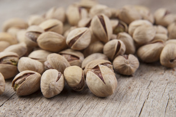 pistachios on the wooden table