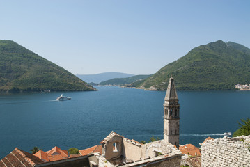 Naklejka na ściany i meble View of Boka bay in Montenegro over town of Perast