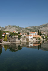 Mirror image of the old buildings in the town of Trebinje, Bosni