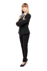 Full length businesswoman isolated on white