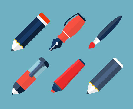 Paint And Writing Tools Flat Icons