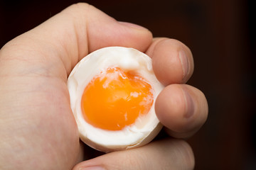 egg with yolk in a hand