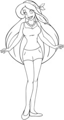 Fototapeta premium Teenage Girl In Tanktop And Shorts Coloring Page