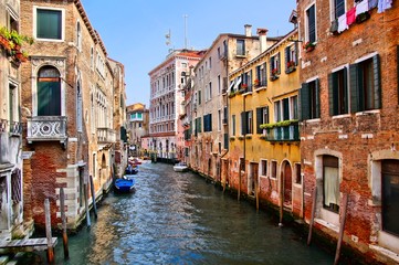 View down the picturesque canals of Venice, Italy