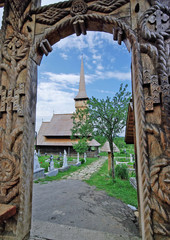 Wood gate and church