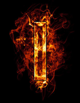 i, illustration of  letter with chrome effects and red fire on b