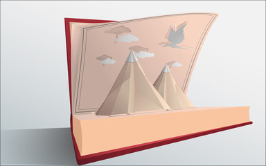 Mountains in the book with clouds