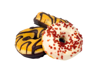 Пончик в цветной глазури  на белом фоне