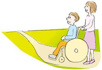 車いすの人と道