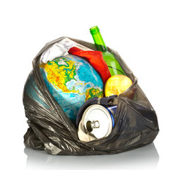 Earth and litter concept on white background