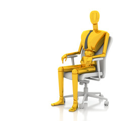3d businessman doll is sitting on chair