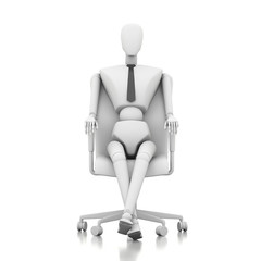 3d businessman doll is sitting on chair