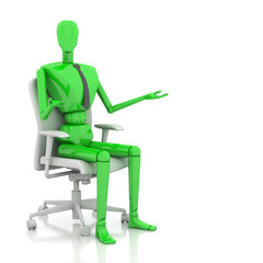 3d businessman doll is sitting on chair