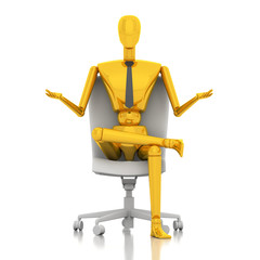 3d businessman doll is sitting on chair