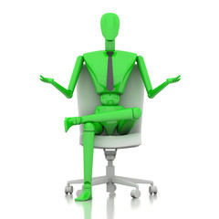 3d businessman doll is sitting on chair