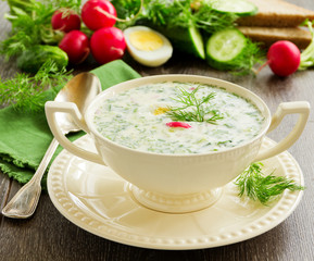 Okroshka - Russian kvass Cold Soup with Vegetables