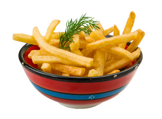 French fries on white background