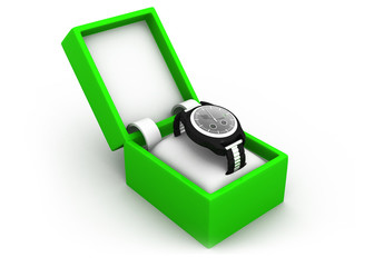 Watch in box  isolated on a white background