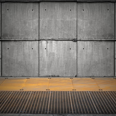 Abstract empty industrial interior with concrete wall and rusted