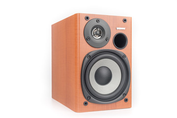 wooden sound speakers isolated on white background
